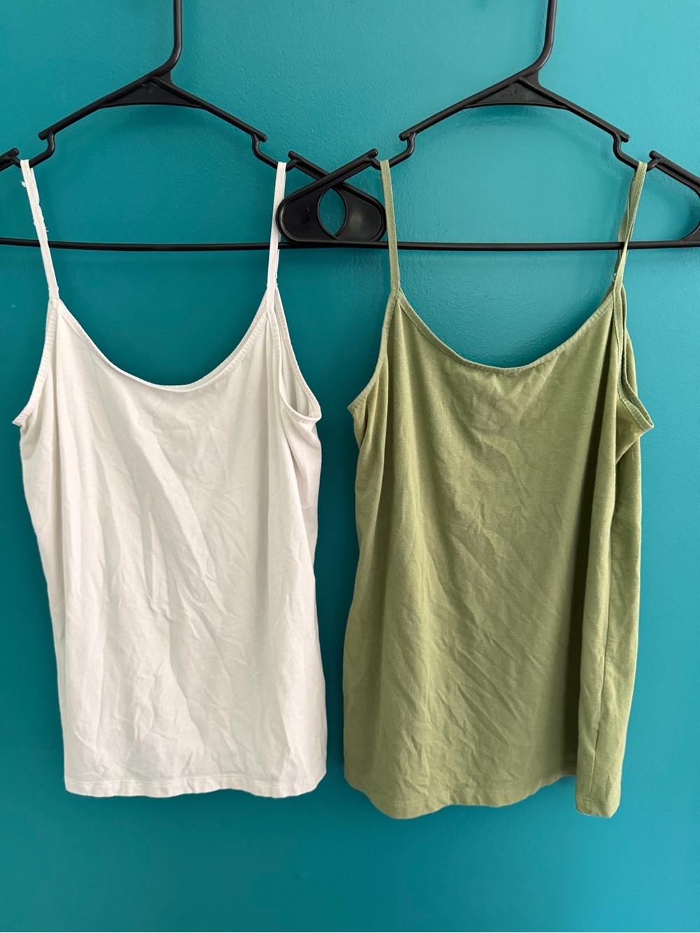Time and Tru Spaghetti Strap Camisoles - White & Olive Green
